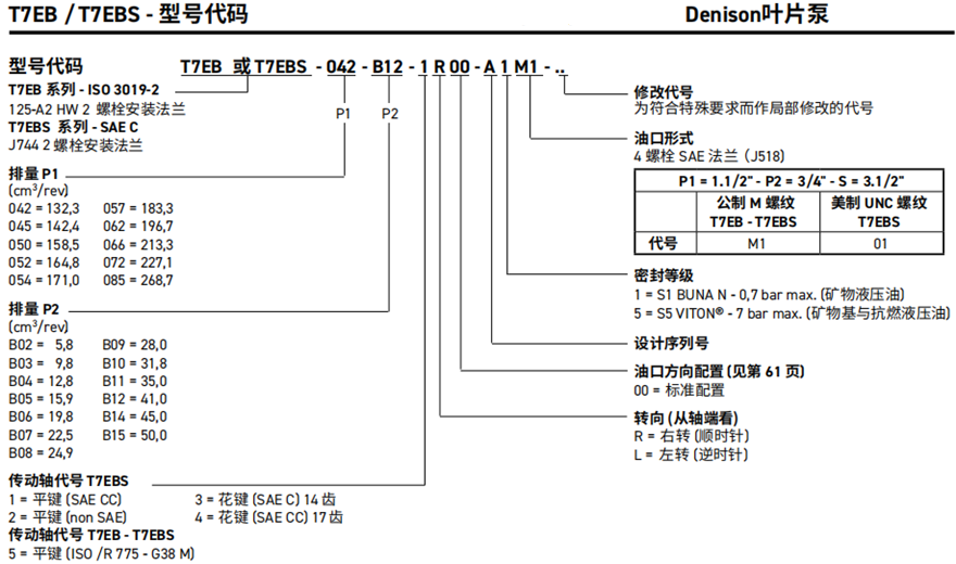 T7EB / T7EBS系列丹尼遜葉片泵型號代碼說明